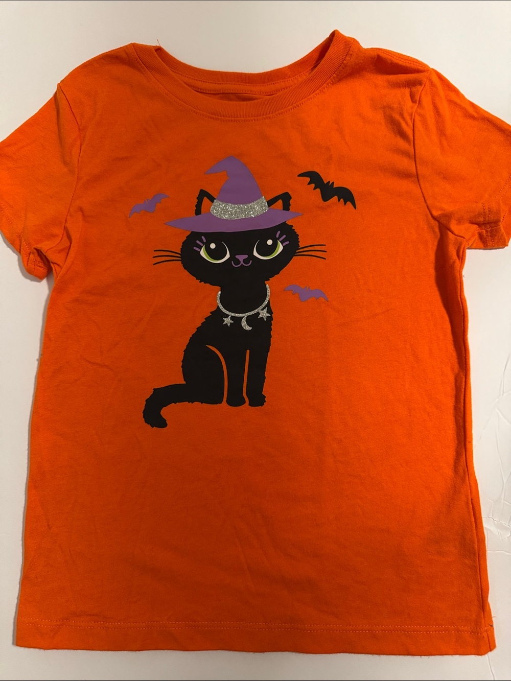 Kids Orange Halloween Cat Graphic Tee